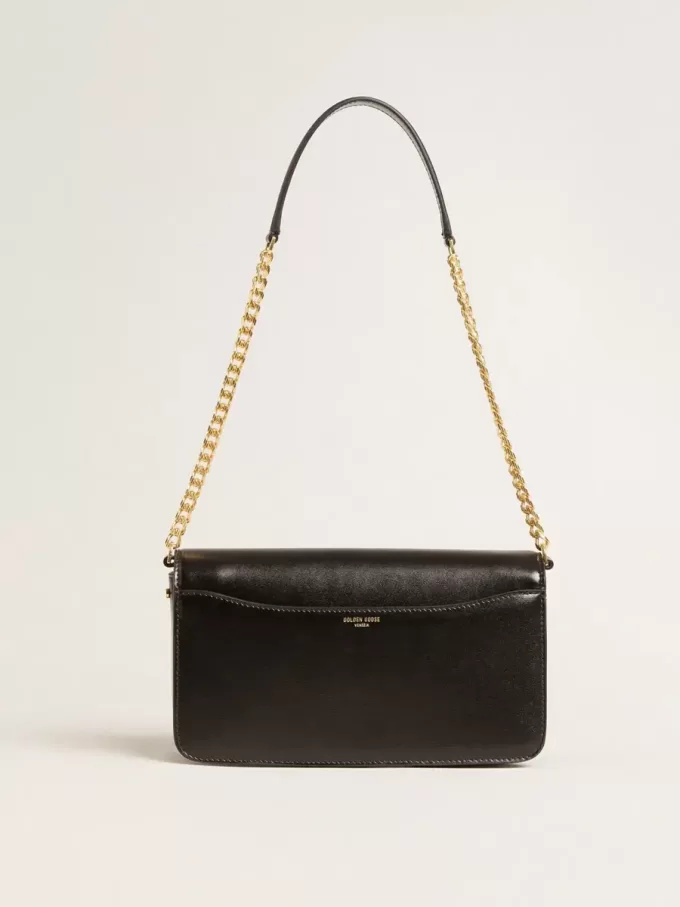 Gioia Tasche aus schwarzem Leder mit Golddetails Gioia Tasche aus schwarzem Leder mit Golddetails