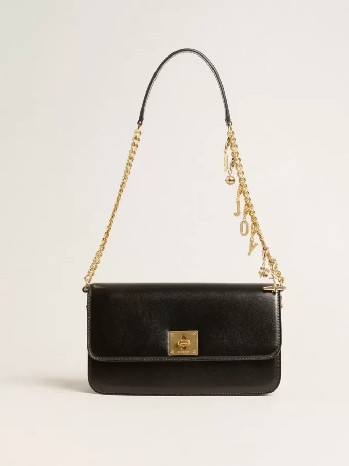 Gioia Tasche aus schwarzem Leder mit Golddetails Gioia Tasche aus schwarzem Leder mit Golddetails