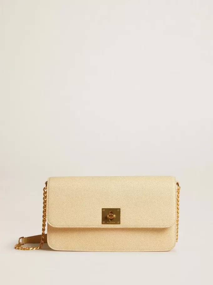 Gioia Tasche aus vanillefarbenem Schafsleder mit goldenen Details Gioia Tasche aus vanillefarbenem Schafsleder mit goldenen Details