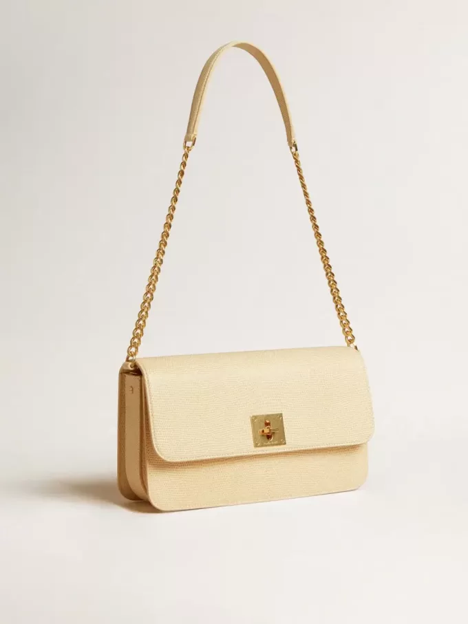 Gioia Tasche aus vanillefarbenem Schafsleder mit goldenen Details Gioia Tasche aus vanillefarbenem Schafsleder mit goldenen Details