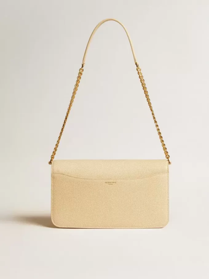Gioia Tasche aus vanillefarbenem Schafsleder mit goldenen Details Gioia Tasche aus vanillefarbenem Schafsleder mit goldenen Details