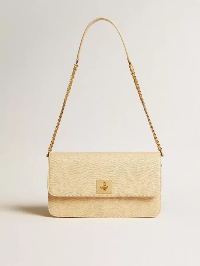 Gioia Tasche aus vanillefarbenem Schafsleder mit goldenen Details Gioia Tasche aus vanillefarbenem Schafsleder mit goldenen Details