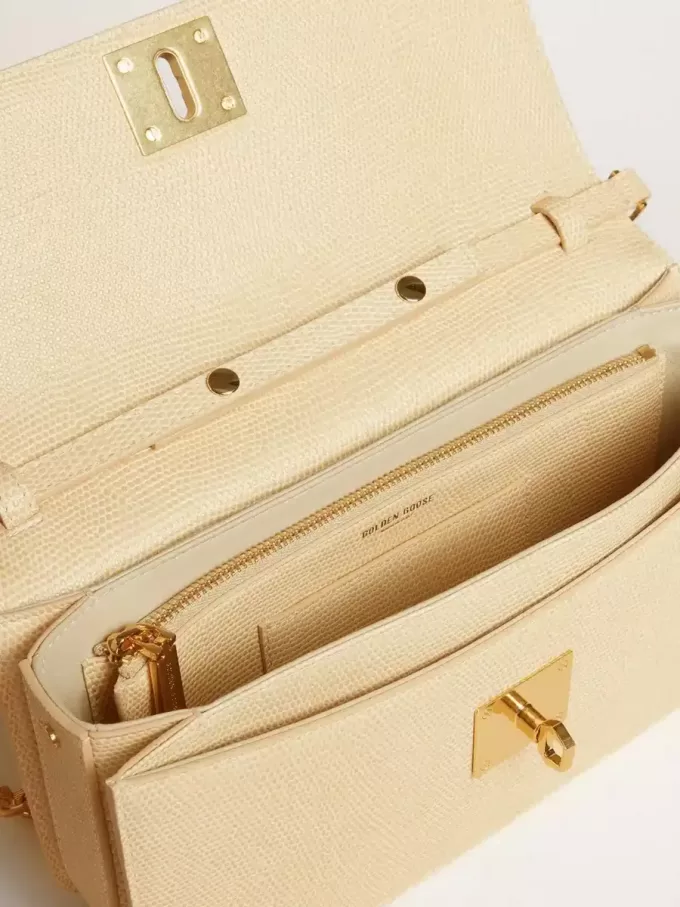 Gioia Tasche aus vanillefarbenem Schafsleder mit goldenen Details Gioia Tasche aus vanillefarbenem Schafsleder mit goldenen Details