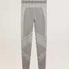 Grau melierte Damen-Leggings mit gemischten Nähten Grau melierte Damen-Leggings mit gemischten Nähten