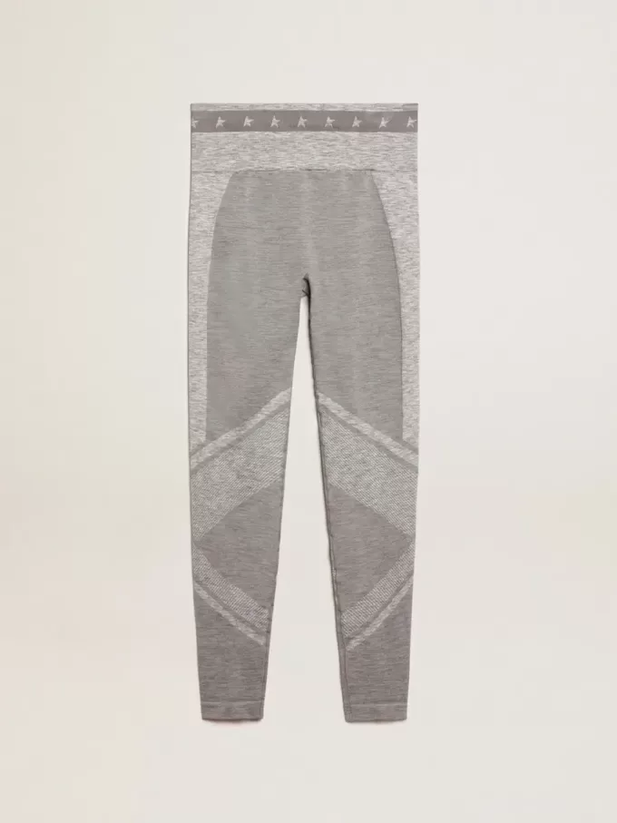 Grau melierte Damen-Leggings mit gemischten Nähten Grau melierte Damen-Leggings mit gemischten Nähten