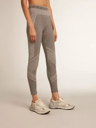 Grau melierte Damen-Leggings mit gemischten Nähten
