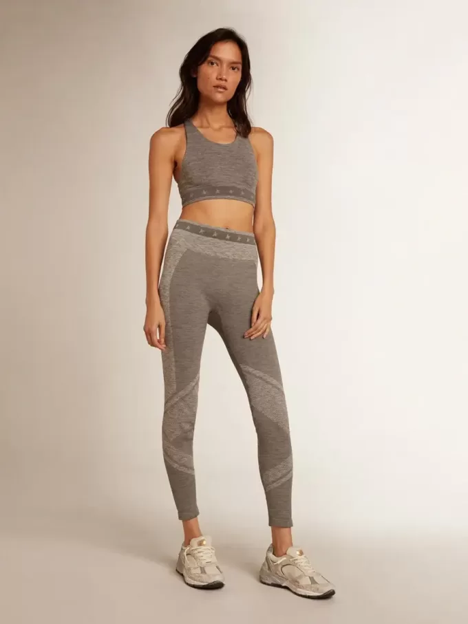 Grau melierte Damen-Leggings mit gemischten Nähten Grau melierte Damen-Leggings mit gemischten Nähten