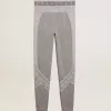 Grau melierte Damen-Leggings mit gemischten Nähten Grau melierte Damen-Leggings mit gemischten Nähten