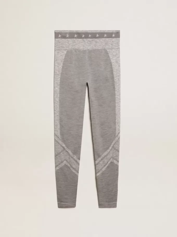Grau melierte Damen-Leggings mit gemischten Nähten Grau melierte Damen-Leggings mit gemischten Nähten