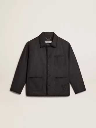 Grau melierte Wolljacke mit Knopfverschluss Grau melierte Wolljacke mit Knopfverschluss