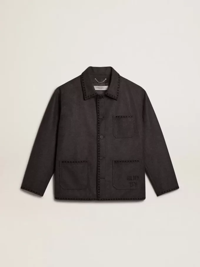 Grau melierte Wolljacke mit Knopfverschluss Grau melierte Wolljacke mit Knopfverschluss