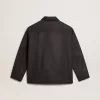Grau melierte Wolljacke mit Knopfverschluss Grau melierte Wolljacke mit Knopfverschluss