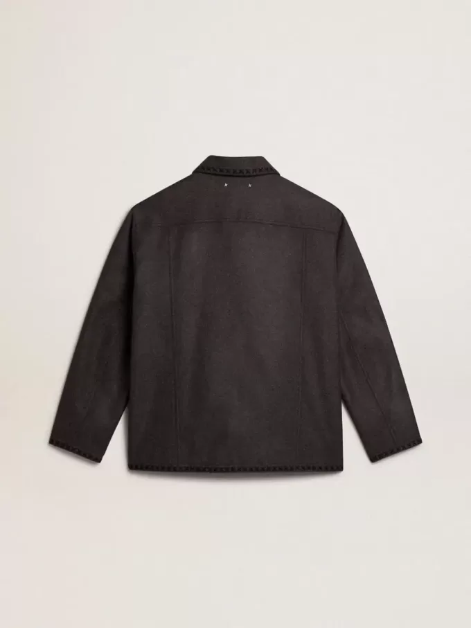 Grau melierte Wolljacke mit Knopfverschluss Grau melierte Wolljacke mit Knopfverschluss
