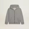Grau meliertes Kapuzensweatshirt mit Aufdruck auf der Rückseite