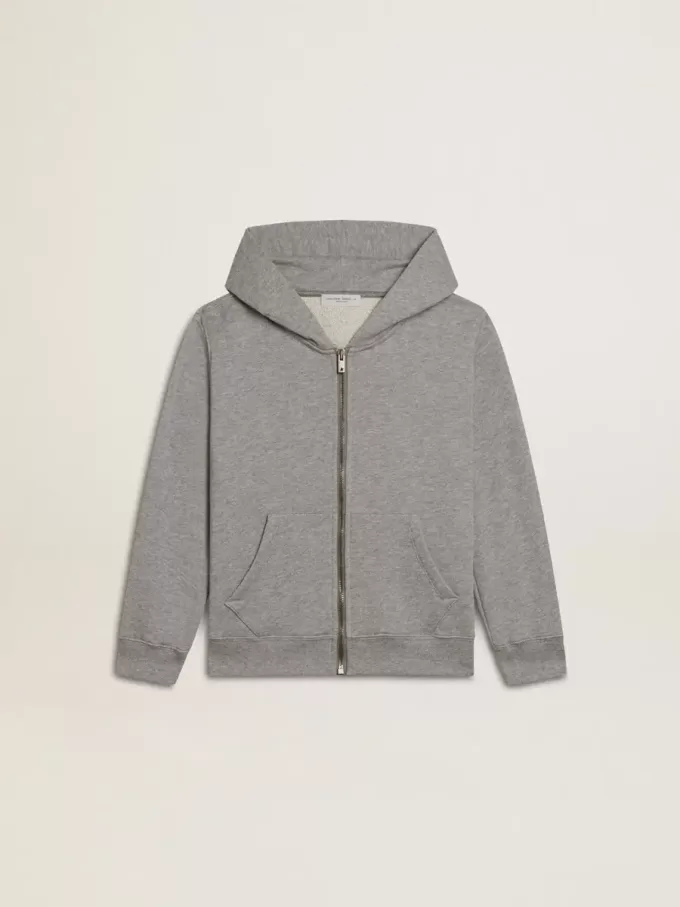 Grau meliertes Kapuzensweatshirt mit Aufdruck auf der Rückseite