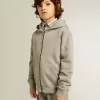Grau meliertes Kapuzensweatshirt mit Aufdruck auf der Rückseite
