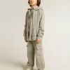 Grau meliertes Kapuzensweatshirt mit Aufdruck auf der Rückseite