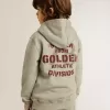 Grau meliertes Kapuzensweatshirt mit Aufdruck auf der Rückseite
