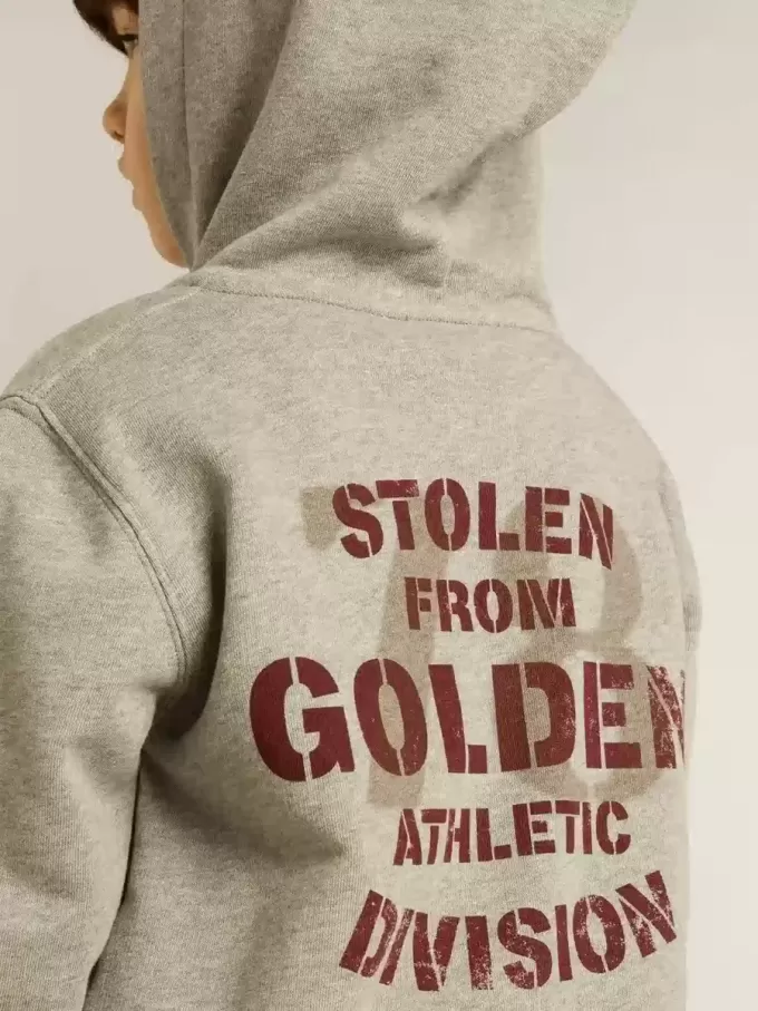 Grau meliertes Kapuzensweatshirt mit Aufdruck auf der Rückseite