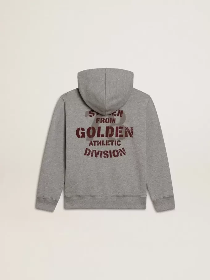 Grau meliertes Kapuzensweatshirt mit Aufdruck auf der Rückseite
