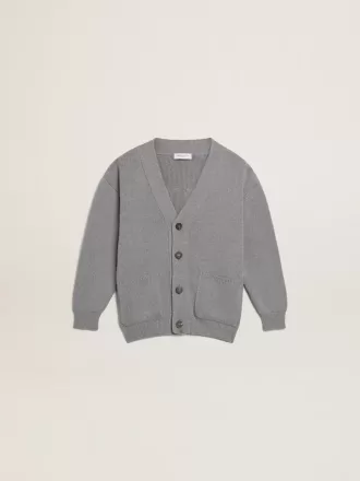 Graue Baumwollstrickjacke mit Logo auf der Rückseite