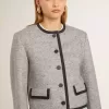 Graue Damenjacke aus Wolle und Seide mit schwarzem Wildledereinsatz