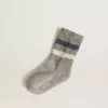 Graue Kindersocken mit Used-Details und Streifen in Altweiß und Blau