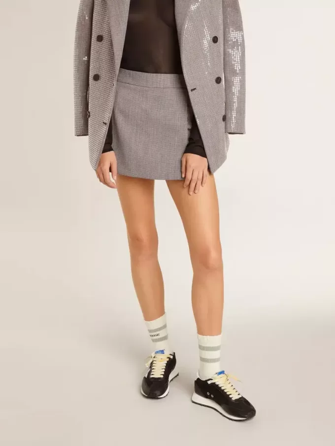 Graue Mini-Shorts für Damen aus Hahnentritt-Wolle Graue Mini-Shorts für Damen aus Hahnentritt-Wolle