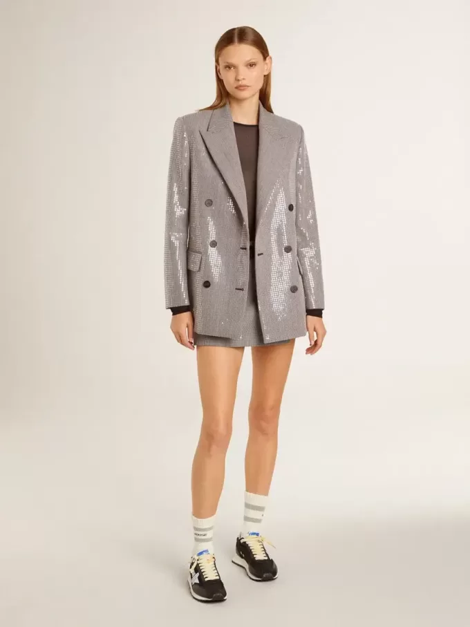 Graue Mini-Shorts für Damen aus Hahnentritt-Wolle Graue Mini-Shorts für Damen aus Hahnentritt-Wolle