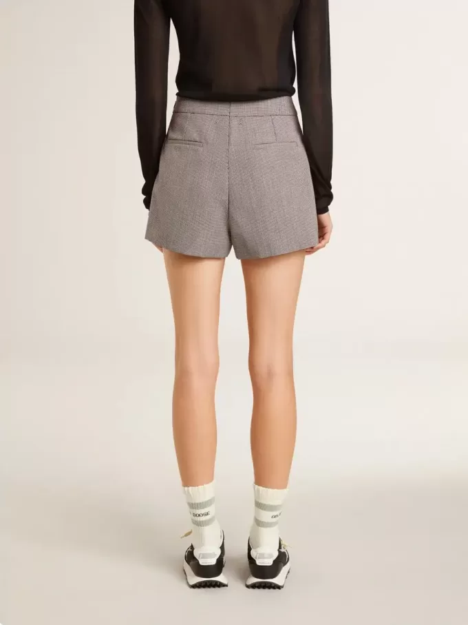 Graue Mini-Shorts für Damen aus Hahnentritt-Wolle Graue Mini-Shorts für Damen aus Hahnentritt-Wolle