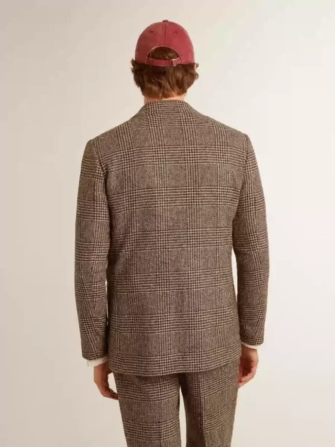 Grauer Einreiher-Blazer für Herren aus Wollstoff mit Hahnentrittmuster Grauer Einreiher-Blazer für Herren aus Wollstoff mit Hahnentrittmuster