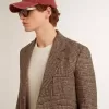 Grauer Einreiher-Blazer für Herren aus Wollstoff mit Hahnentrittmuster Grauer Einreiher-Blazer für Herren aus Wollstoff mit Hahnentrittmuster