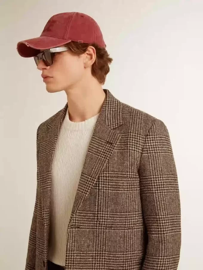 Grauer Einreiher-Blazer für Herren aus Wollstoff mit Hahnentrittmuster Grauer Einreiher-Blazer für Herren aus Wollstoff mit Hahnentrittmuster