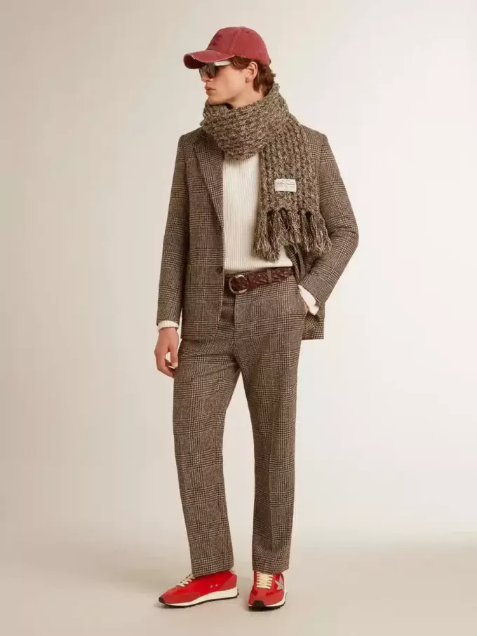 Grauer Einreiher-Blazer für Herren aus Wollstoff mit Hahnentrittmuster Grauer Einreiher-Blazer für Herren aus Wollstoff mit Hahnentrittmuster