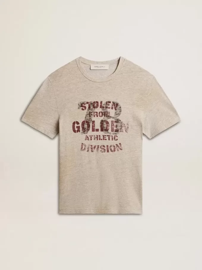 Graues Baumwoll-T-Shirt für Herren mit Vintage-Print auf der Vorderseite Graues Baumwoll-T-Shirt für Herren mit Vintage-Print auf der Vorderseite