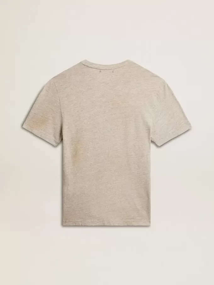 Graues Baumwoll-T-Shirt für Herren mit Vintage-Print auf der Vorderseite Graues Baumwoll-T-Shirt für Herren mit Vintage-Print auf der Vorderseite