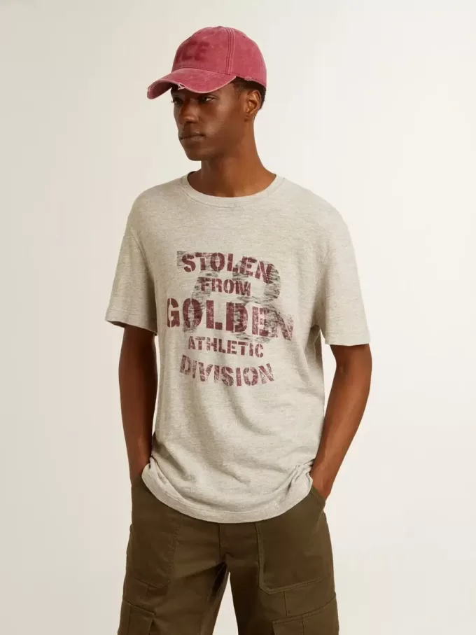 Graues Baumwoll-T-Shirt für Herren mit Vintage-Print auf der Vorderseite Graues Baumwoll-T-Shirt für Herren mit Vintage-Print auf der Vorderseite
