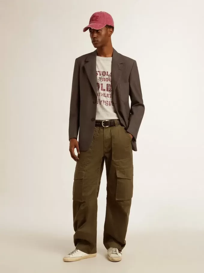 Graues Baumwoll-T-Shirt für Herren mit Vintage-Print auf der Vorderseite Graues Baumwoll-T-Shirt für Herren mit Vintage-Print auf der Vorderseite