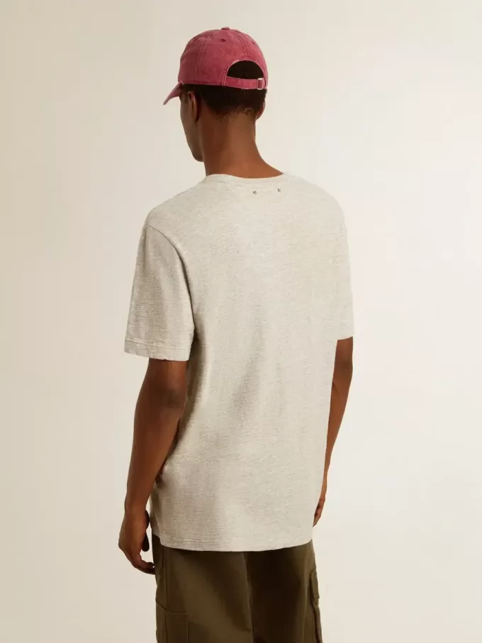 Graues Baumwoll-T-Shirt für Herren mit Vintage-Print auf der Vorderseite Graues Baumwoll-T-Shirt für Herren mit Vintage-Print auf der Vorderseite