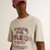 Graues Baumwoll-T-Shirt für Herren mit Vintage-Print auf der Vorderseite Graues Baumwoll-T-Shirt für Herren mit Vintage-Print auf der Vorderseite