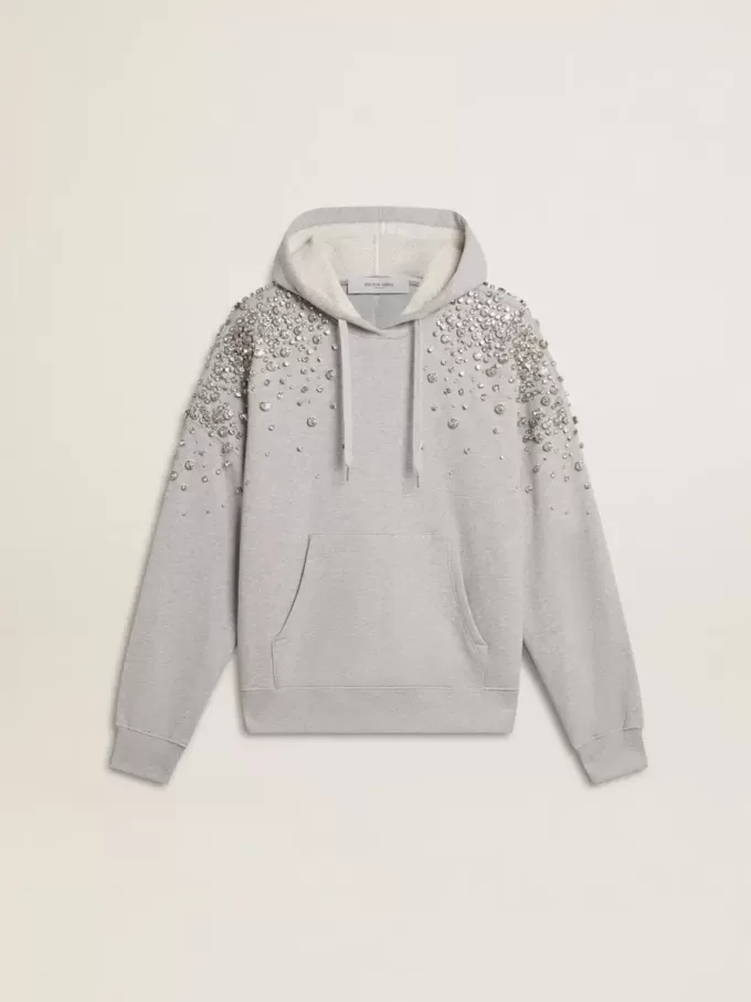 Graues Kapuzensweatshirt mit Kristallverzierung
