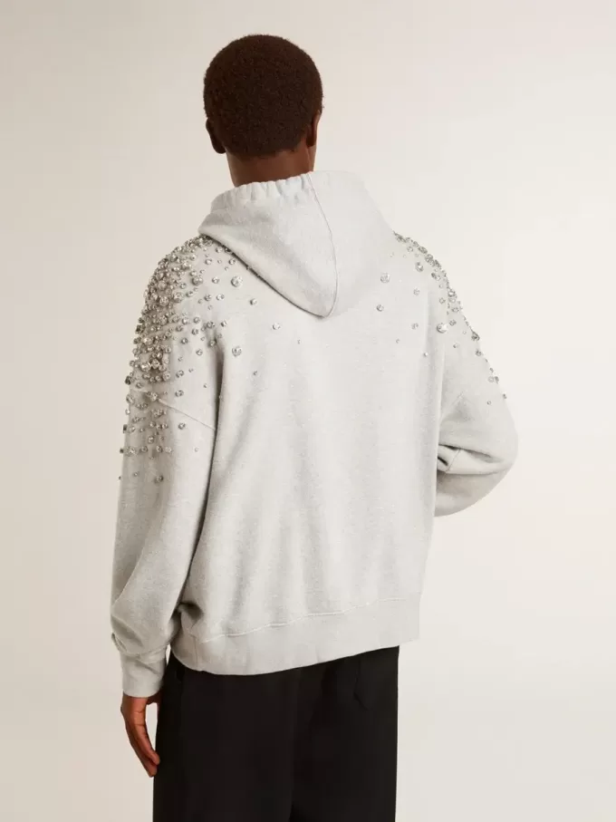 Graues Kapuzensweatshirt mit Kristallverzierung