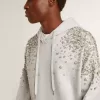 Graues Kapuzensweatshirt mit Kristallverzierung