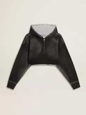 Graues, kurz geschnittenes Sweatshirt mit Used-Look