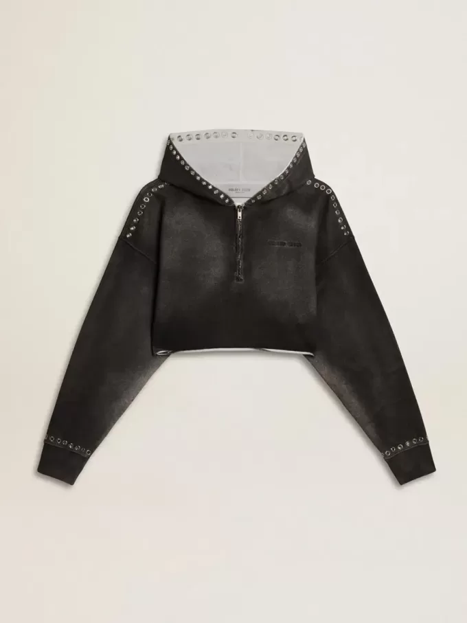 Graues, kurz geschnittenes Sweatshirt mit Used-Look