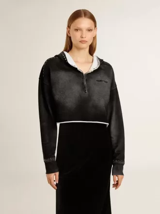 Graues, kurz geschnittenes Sweatshirt mit Used-Look