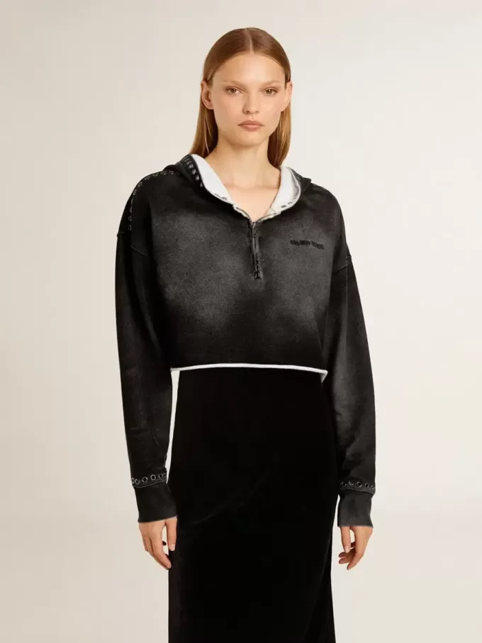 Graues, kurz geschnittenes Sweatshirt mit Used-Look