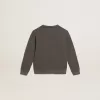 Graues Sweatshirt im Used-Look mit Kristallbeschriftung