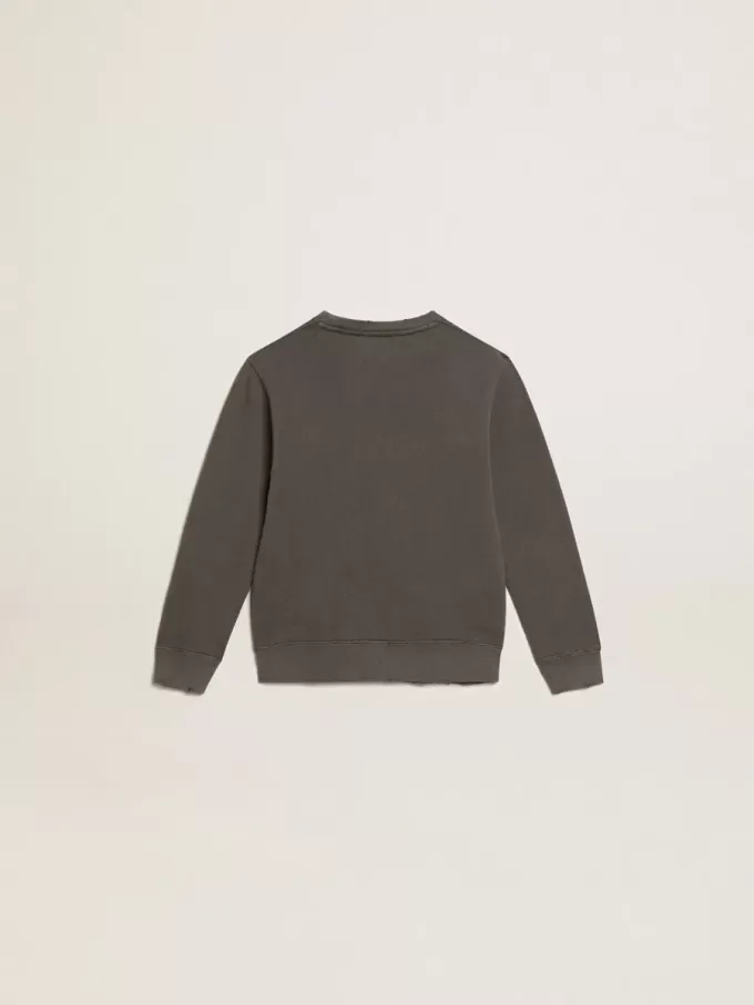 Graues Sweatshirt im Used-Look mit Kristallbeschriftung