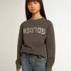 Graues Sweatshirt im Used-Look mit Kristallbeschriftung